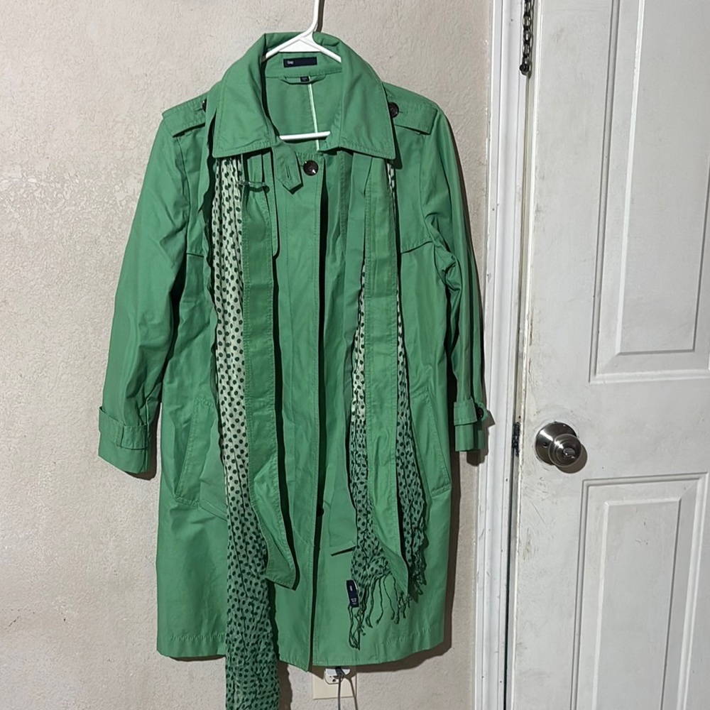 GAP Green Trench Coat with Scarf - Picture 1 of 4